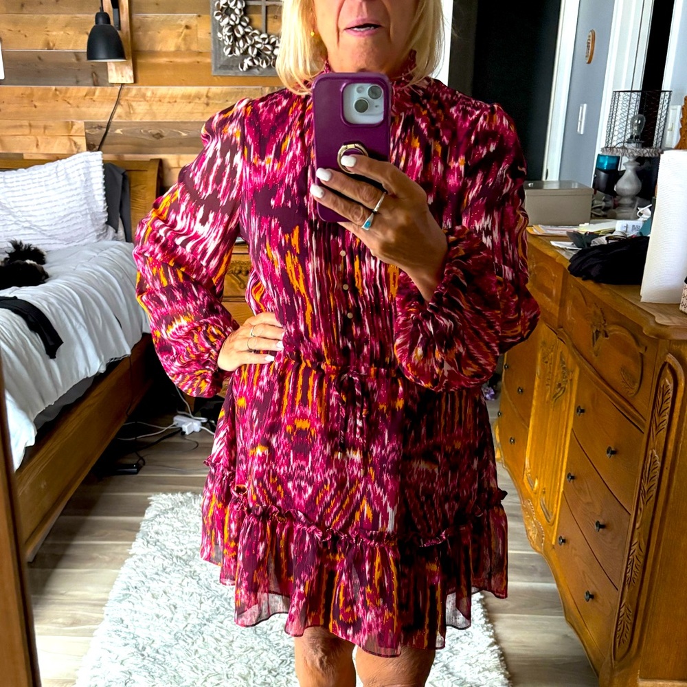 House of Harlow 1960 Maroon and Orange Patterned Dress. Size 12. Worn once.